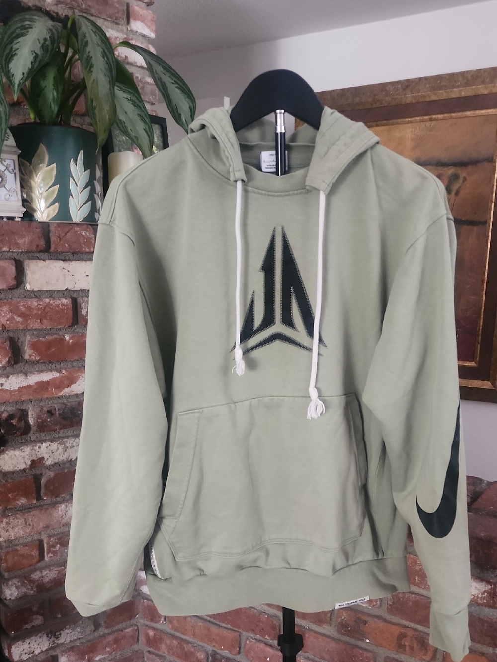 Nike Sage Green Ja Morant Hoodie Black Logo Pullover Streetwear Athleisure